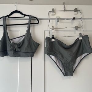 SHEIN Olive Green High Waist Bikini Set 3XL Tie Front Swimwear